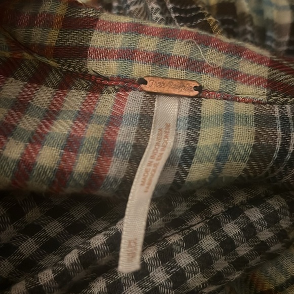 Free People Plaid Oversized Pleated Button Up Long Sleeve Top Come On Over XS - Picture 7 of 11